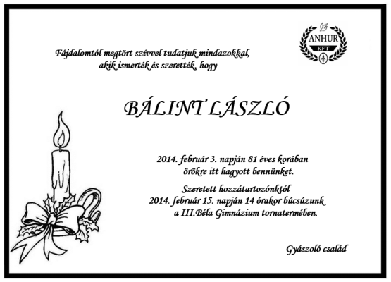 Bálint László gyászhír