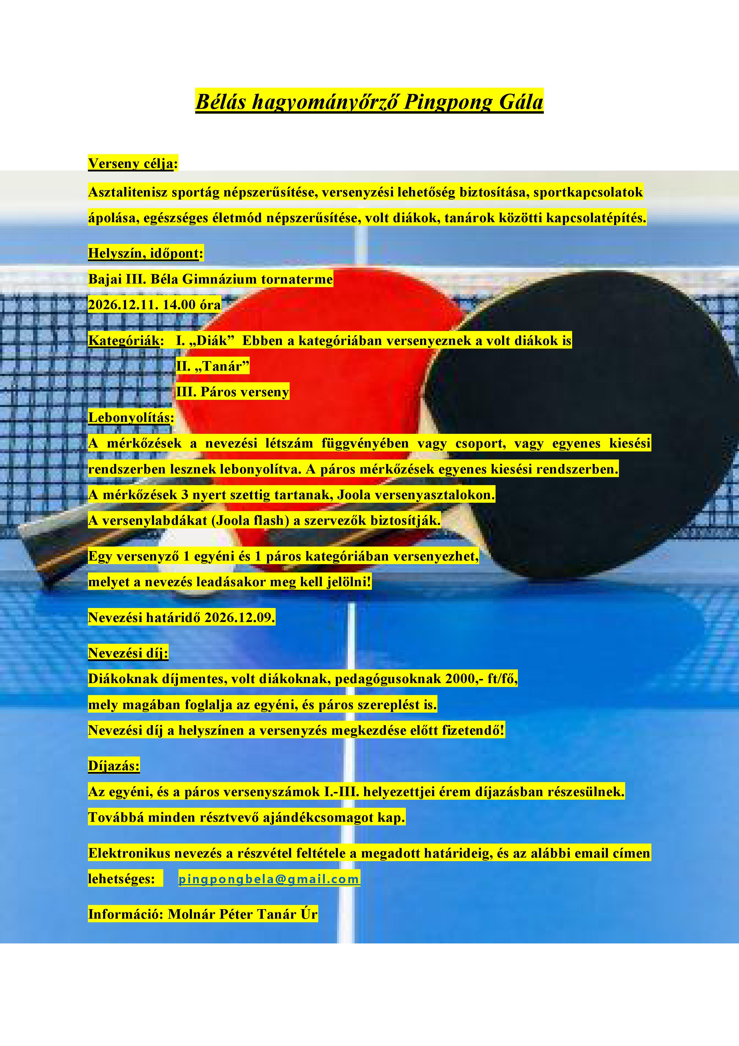 Bélás hagyományőrző Pingpong Gála